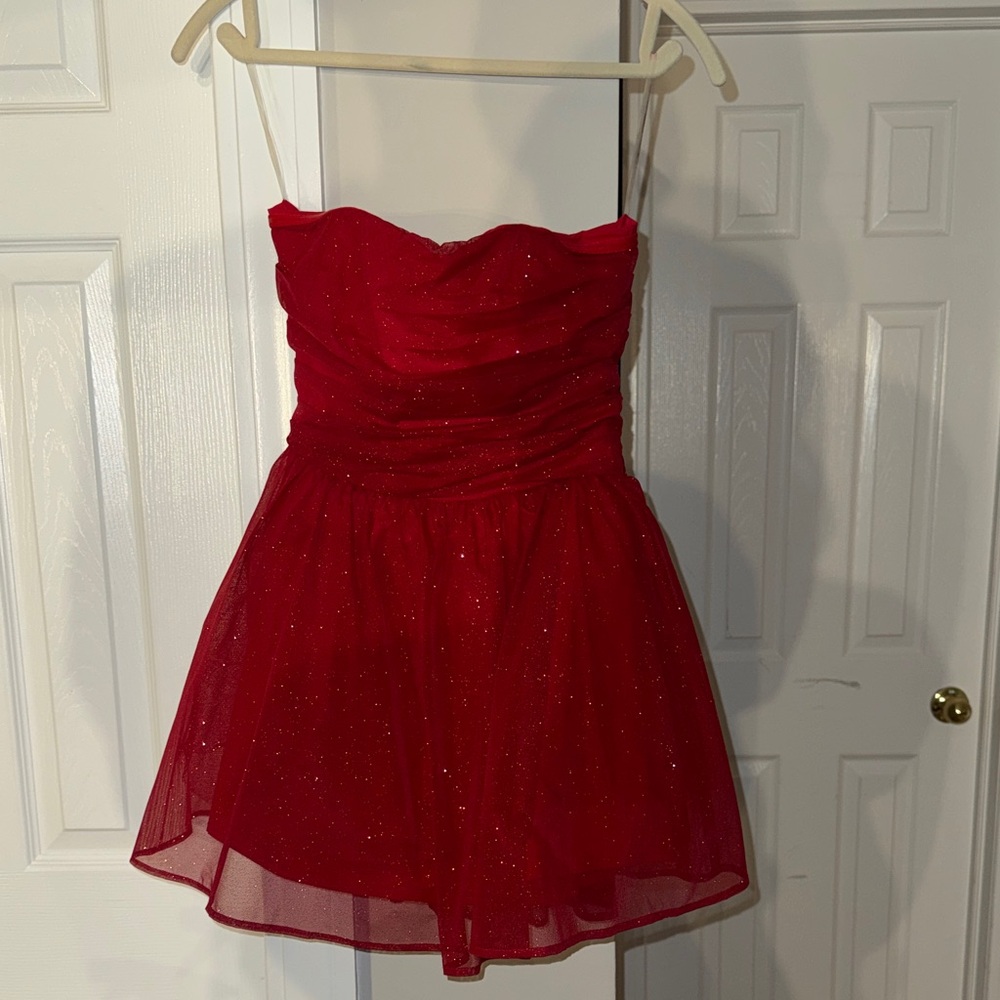 Sparkling Red Strapless Katrina mini dress
